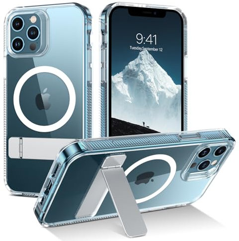 GUAGUA for iPhone 12 Pro Max Case, Transparent Magnetic Case with Stand [Compatible with MagSafe] [Military Grade Shockproof] Slim Kickstand Protective Phone Cover for iPhone 12 Pro Max 6.7,Clear