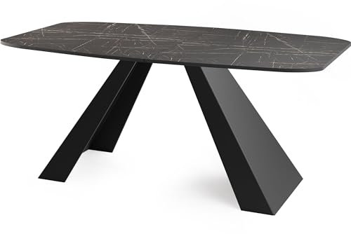WFL GROUP Esstisch Monte im Modern Stil, Rechteckiger Tisch in Schwarzer Marmoroptik - Ausziehbar von 180 cm bis 220 cm, Pulverbeschichtete Schwarze Metallbeine - 180 x 90 cm - Marmor Schwarz