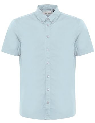 Blend BHShirt Herren Kurzarmhemd Hemd Herrenhemd mit Button-Down-Kragen Knöpfen Baumwollmischung leicht elastisch Regular fit, Größe:XL, Farbe:Cashmere Blue (144115)