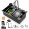 Fregadero cocina Fregadero de acero inoxidable 304 Fregadero de cocina en cascada Moderno y práctico fregadero multifuncional con grifo, dispensador de jabón, lavavasos (gris oscuro, 80 x 45 cm)