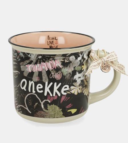 Anekke Taza Decorativa de Porcelana Cilíndrica con Diseño, 360 ml, Apto para Microondas y Lavavajillas