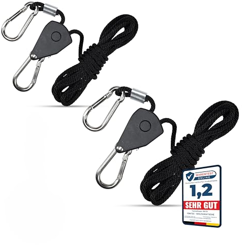 FENITEC 2X Seilratschen mit Haken, Bruchlast 68kg, Nutzlast 34kg, 2,4m stufenlos einstellbare Abspannseile mit Ratsche, Lampen Aufhängung, Zeltschnur mit Spanner, Sturmsicherung Vorzelt