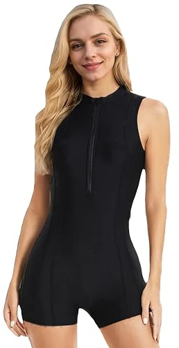 BEACHKINI Maillot de Bain pour Femme,sans Manches,Pantalon Mi-Long/Court,Col Haut,Maillot de Bain Monokini pour Fille