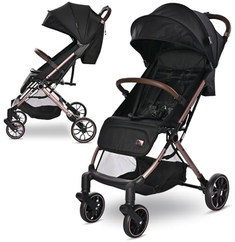 Lorelli Kinderwagen Ribera, Reisebuggy, Baby Buggy klein zusammenklappbar, Sehr leicht -Nur 7,3 kg, kompakter Sportsitz, Kinderbuggy bis 15kg, Verstellbare Rückenlehne, Sicherheitsgurt, Schwarz