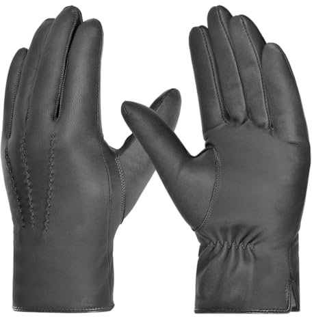 Harssidanzar Herren Lederhandschuhe Handschuhe Herren Leder Komfort Kaschmir Gefüttert GMEU006,Grau,Größe XL