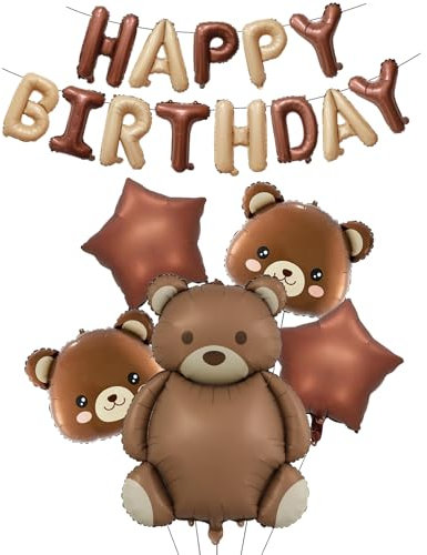 VIKY Bär Happy Birthday Ballon,6 Stück Bär Folienballon Geburtstag,Bär Geburtstagsdeko Junge Mädchen,Bären Luftballon Tiere Ballons Dschungel Deko,Bär Balloon für Babyparty Deko,Kindergeburtstag Deko