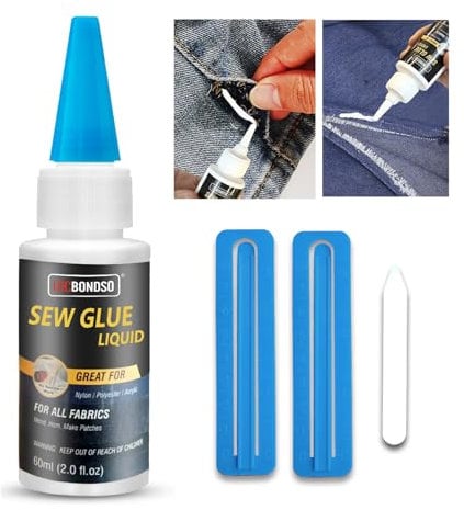 LOCBONDSO Colla per Tessuti 60ml, Adesivo per Tessuti Permanente e Lavabile, Trasparente e Impermeabile per Cotone, Nylon, Lana, Denim, Pelle e Riparazioni