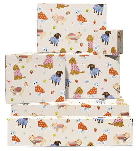 Geschenkpapier Hund – 6 Blatt Geschenkpapier – Hunde im Mantel – Regenbogen, Erdbeere, Smiley, Stern – Hunde Geschenkpapier für Mädchen, Frauen, Teenager – recycelbar – von Central 23