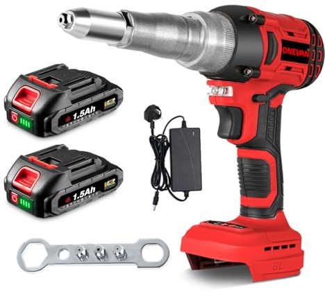 ONEVAN Battery Riveting Pliers Cordless Gun - Cordless Pop Rivet Attachment for Screwdrivers and Drills, with a Rivet Gun Power of 20,000 N for 2.4-5.0 mm Blind Rivets(Red)