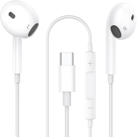 Auricolari USB C con Microfono,Auricolari In-Ear Tipo C Hi-Fi Stereo,Cuffie Type C con Filo Design Ergonomico per iPhone 15 Pro Max/16Pro Max,S-amsung Galaxy S24 S23 Ultra S22 A54/53,Pixel 7/6,H-uawei