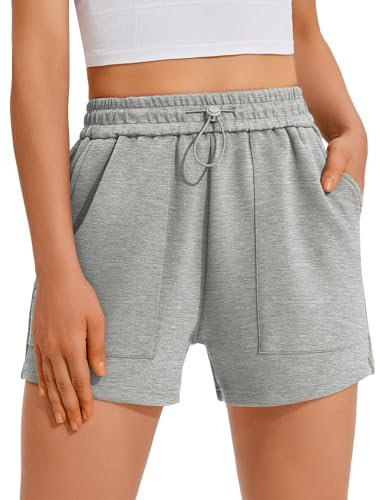 PINSPARK Kurze Hose Damen Sport Shorts Sommer Laufhose Hohe Taille Laufshorts mit Taschen Sporthose Schnelltrockene Wanderhose Running Shorts für Fitness Gym Yoga Grau M