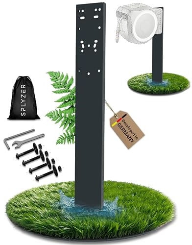 Schlauchbox Halterung zur Bodenmontage – Kompatibel mit GARDENA® Schlauchboxen & Gartenschlauch Trommeln – Wetterfester Ständer, Halter – pulverbeschichtet Anthrazit (RAL7016) – SPLYZER®