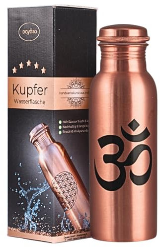 DAYASA Kupferflasche mit OM-Symbol - 650 ml, Kupfergehalt über 99,6%, zur Energetisierung deines Trinkwassers