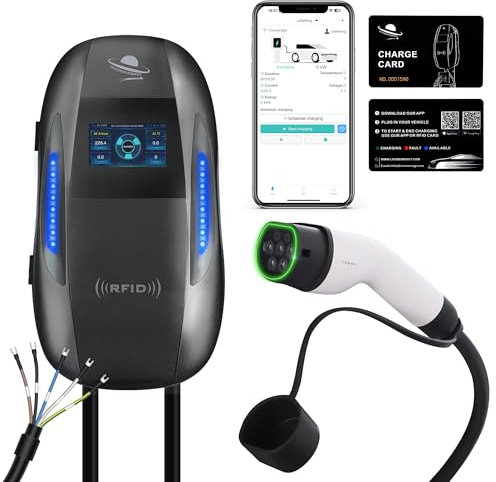 LEISHENG ENERGY EV Charger, 7kW Electric Car Charger with 6 Metres Type 2 Charging Cable, 4.3 LED Display, IP65 Waterproof