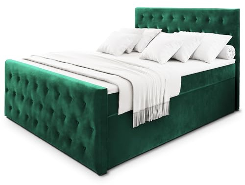Masseno Boxspringbett FONDI 180x200 cm Komplett-Set mit Matratze und Topper, Polsterbett mit Zwei Bettkästen -Grün, Kronos 19