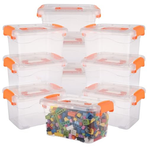 Oungy 10Pack Storage Boxes with Lids, 3L Plastic Storage Boxes with Handles, 19x14.5x11cm Clear Storage Box Stackable Small Storage Box for Home, Office