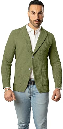 Blazer in Cotone, Giacca Jacket da Uomo Slim Fit - Punto Cucitura Chicco di Riso - Artigianale, Made in Italy - Casual, Classica Sportiva