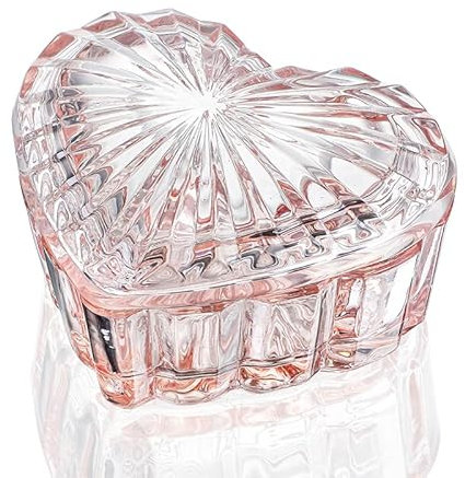 H&D HYALINE & DORA Pink Heart Glass Jewellery Trays,Crystal Heart Shaped Jewelry Box Glass Trinket Storage Box Gifts for Women Girls