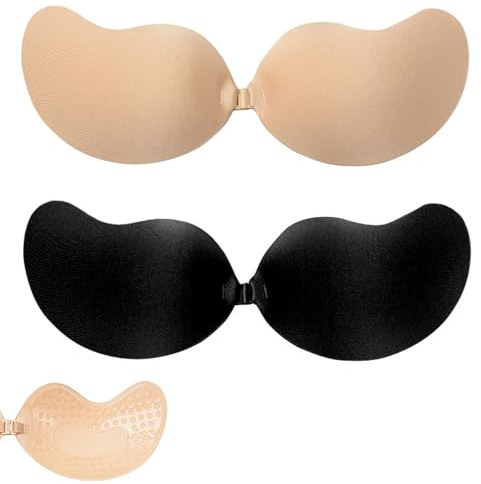 YouthLoxus 2 Pairs Sticky Bra, Invisible Strapless Push Up Bra, Adhesive Bra for Low Cut Dress Weddings Parties Dances, Daily Wearing (Beige + Black)