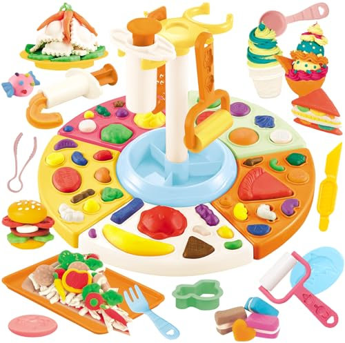 VBACALA Juego de Plastilina,Juego de Pasta de Pizza con 53 Piezas de Accesorios 24 Botes de Plastilina,Plastilina para Modelar a Partir de 3 Años para Niños y Niñas