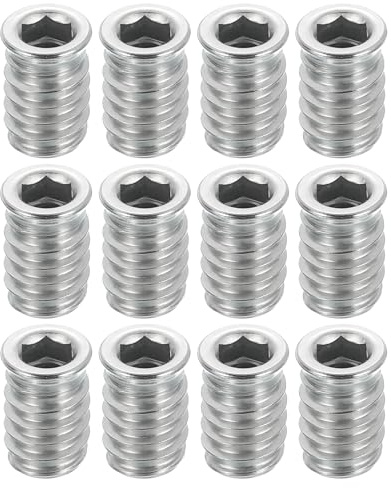 sourcing map 12Pcs Threaded Inserts Nuts, M6x13mm Hex Socket Drive Nut Inserts for Wood - 304 Stainless Steel Screws Furniture Screw in Nuts Bolt Fastener Connector Wood