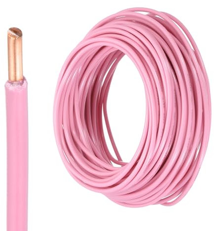 sourcing map Câble électrique THHN isolé en cuivre massif 12 AWG de 15,2 m pour usage résidentiel, industriel, mise à la terre, puissance électrique pour 600 V, certifié UL, rose