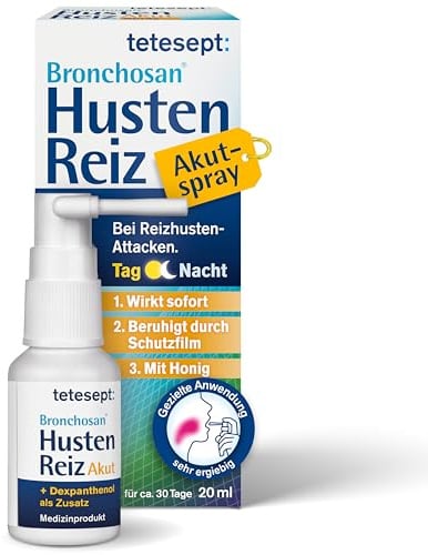 tetesept Bronchosan Hustenreiz Akut Spray I Sofort-Hilfe bei trockenem Reizhusten für Tag & Nacht I Hals und Rachenspray mit Honig & Dexpanthenol I Hustenstiller für Erwachsene & Kinder ab 5 Jahren