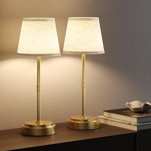 Lamkaki Rechargeable Cordless Table Lamps Set of 2, Touch Control & Stepless Dimming, 6000mAh Long Lasting Battery, Gold Vintage Lamps for Bedroom