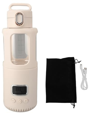Portable Milk Warmer, 350ML Stainless Steel Glass Small Electric Kettle USB Cordless Fast Heating Milk Bottle Warmer for Travel Car 10000mah