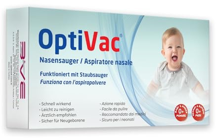 OptiVac Aspiratore Nasale Neonato per Aspirapolvere – Clinicamente Testato, Sicuro & Delicato – Igienico con 2 Beccucci BPA Free & Spazzola per la Pulizia Inclusa – Aspiramuco per Bambini