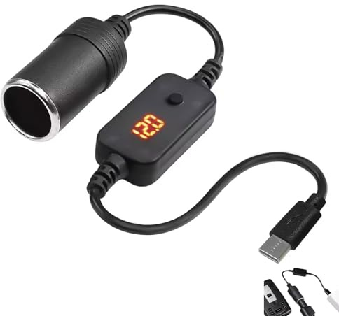 Adattatore da USB C a presa accendisigari, cavo USB C maschio accendisigari da 12 V con display a LED e interruttore, tensione regolabile 5 V, 9 V, 12 V, 15 V, 20 V, per GPS, fotocamera