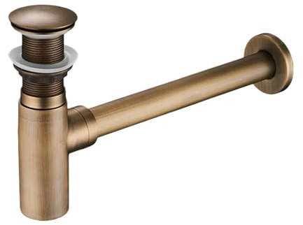 Sifón Lavabo Sifón de botella latón redondo, sifón bronce frotado, lavabo baño, desagüe con emergente(Gold 2)