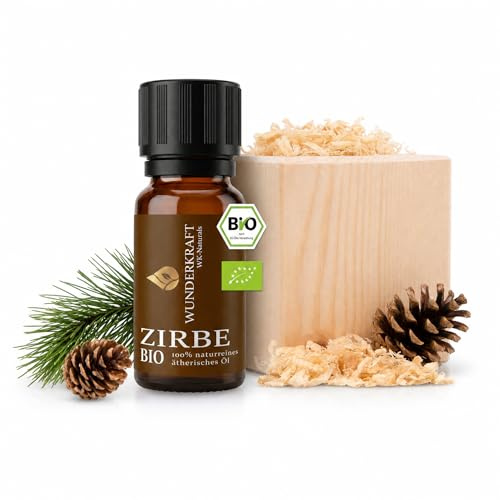 Zirbenöl Bio mit Diffuser aus Zirbenholz und Zirbenspänen – Natürlicher Raumduft – Zirbenwürfel – als Geschenk Geeignet – Hochwertiges Produkt (Neutral)