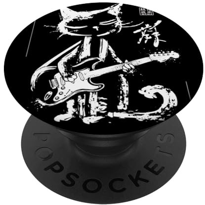 Vintage Kalligraphische gerahmte Gitarre Katze japanische Musiker Kunst PopSockets Klebender PopGrip