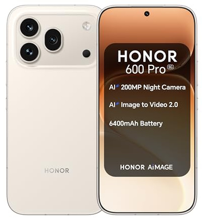 HONOR 600 Pro 5G Smartphone 512GB, 200MP Kamera, Golden White | 6,57 AMOLED 120Hz Display, Snapdragon 8 Elite, 6400mAh Akku, 80W SuperCharge, 50MP Telekamera, IP68/IP69