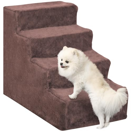 PawHut Escalier pour Chien à 4 Marches Antidérapante 60x35x44cm Marron | Escalier pour Chat, Échelle pour Animaux de Compagnie, Housse Amovible et Lavable