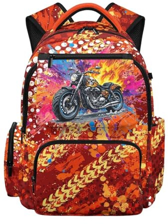 teeinprint Jungen-Rucksack, Grundschultasche, großes Fassungsvermögen, 43,2 cm, Büchertaschen für Kinder und Teenager, Motorrad, Rucksack Backpacks
