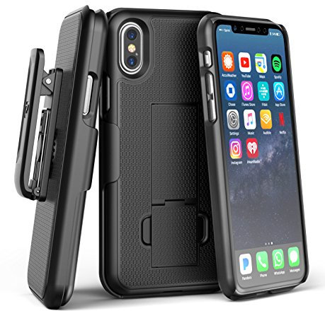 iPhone X/iPhone XS Belt Clip Case, Encased Slim Fit Holster Shell Combo (w/Rubberized Grip Finish) Compatible with Apple iPhoneX / 10 (Black)