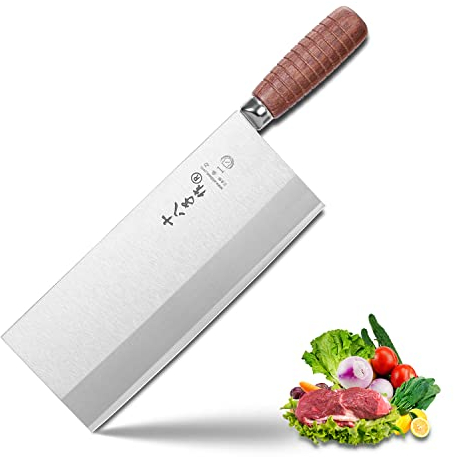 SHI BA ZI ZUO Couteau de cuisine Couteau de chef professionnel Couteau à légumes en acier inoxydable Lame de finition antiadhésive sûre avec manche en bois antidérapant (9 pouces)