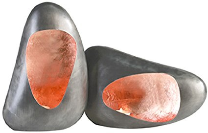 2er Set Leuchter Stone Metall, anthrazit-Kupfer/Windlicht Teelichthalter Steinform