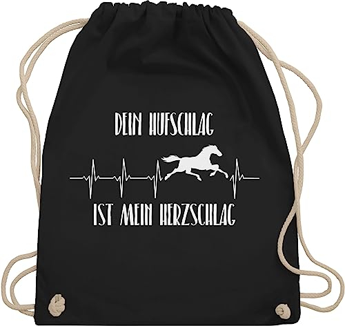 Turnbeutel Rucksack - Pferde - Taschen - Dein Hufschlag ist mein Herzschlag - Unisize - Schwarz - beutel mit pferden sprüche stalltasche pferd pferdeliebhaber pferdef stoffbeutel reiten zubehör