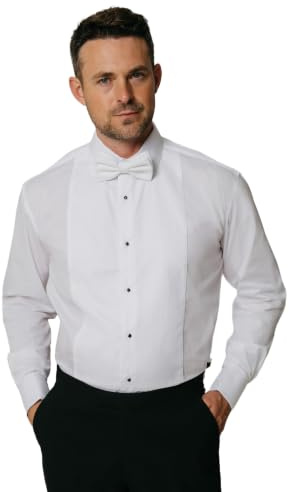 Dobell Mens White Marcella Evening Dress Shirt Regular Fit Standard Collar Stud Button Front