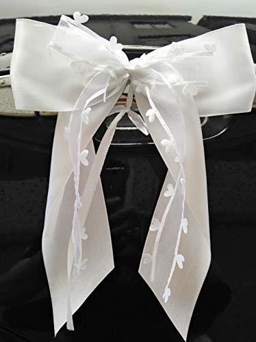 Unbekannt 10 x hochwertige Handgemacht Weiss Antenneschleifen mit Herzschleifen aus Satin, Auto Schleifen, Hochzeit Deko, Autoschmuck