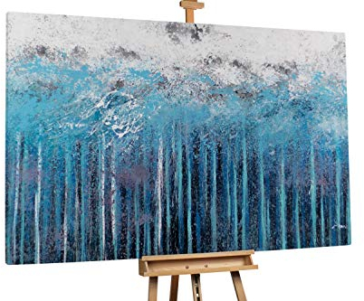 KunstLoft® XXL Gemälde 'Tosende Fluten' 180x120cm | original handgemalte Bilder | Regen Abstrakt Türkis Grau | Leinwand-Bild Ölgemälde einteilig groß | Modernes Kunst Ölbild