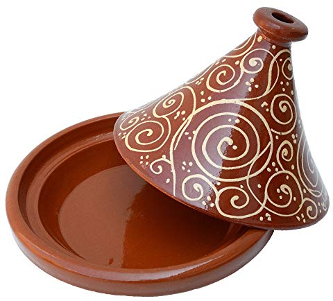 Tajine marocain, rond, Ø 30 cm, émaillé, pour la cuisson pour 4 à 5 personnes, faitout en argile, faitout à la main, marrakech, oriental, arabe, argile sans substances nocives