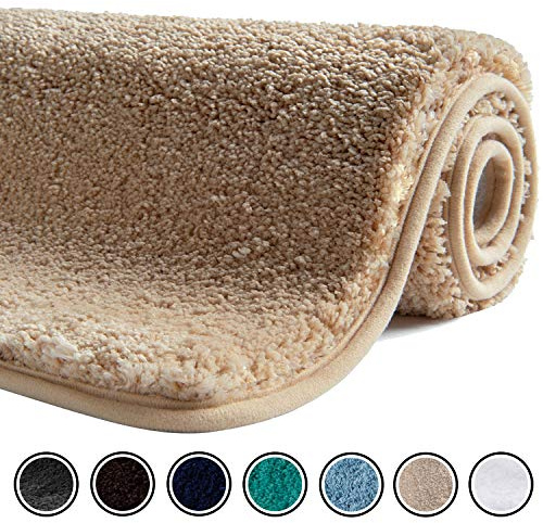 SFLXO 120cm x 70cm Non Slip Bath Mat Machine Washable Durable Soft Fluffy Microfiber Bathroom Mat Water Absorbent Bath Rug Creme Beige