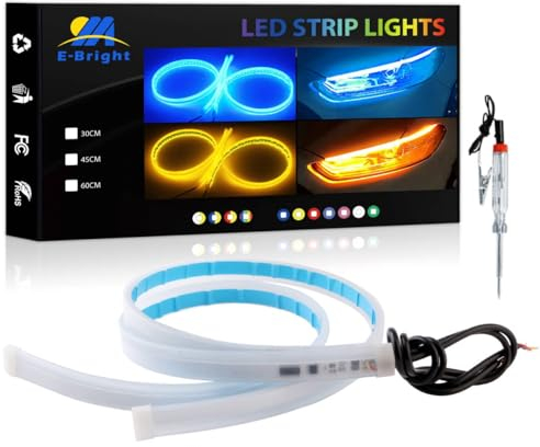 YM E-Bright DRL Striscia LED per Auto, Luci di Marcia Diurna Con Indicatori di Direzione, Commutazione Ambra/Giallo e Blu (2pcs/24 Pollici)