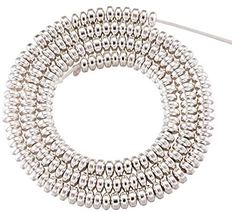 Cheriswelry Lot de 170 perles heishi rondes et plates en hématite synthétique non magnétique pour la fabrication de bijoux et de bracelets Argenté 4 mm