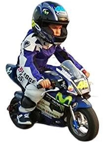 BI ESSE - Tuta da MINIMOTO per bambino in pelle e tessuto professionale, completa di protezioni CE (Blu/Bianco, S (8 anni))