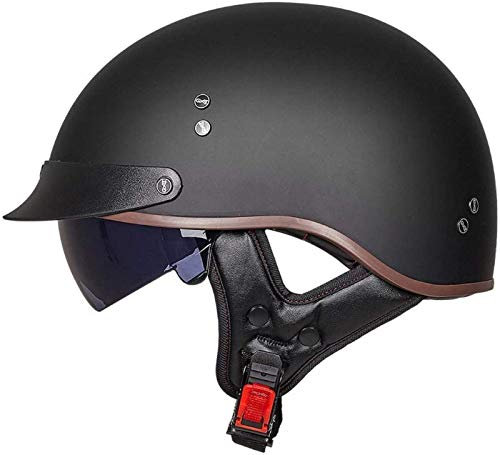 Casque Moto Demi Casque Bol Brain - Cap RéTro Harley Jet Casque Certifié ECE Cruiser Chopper Scooter Pilote Casque Lunettes IntéGréEs Unisexe Casque à DéGagement Rapide,K-XL=(61~62cm)